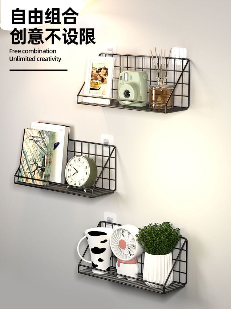 Creative wall shelves/ Metallic wall hanging basket storage rack  no punch