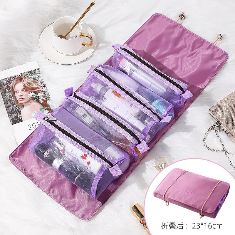 4Pcs In 1 Detachable Makeup Bag Women Zipper Mesh Large Capacity Cosmetics Pouch Foldable Portable Travel Wash Storage Bag