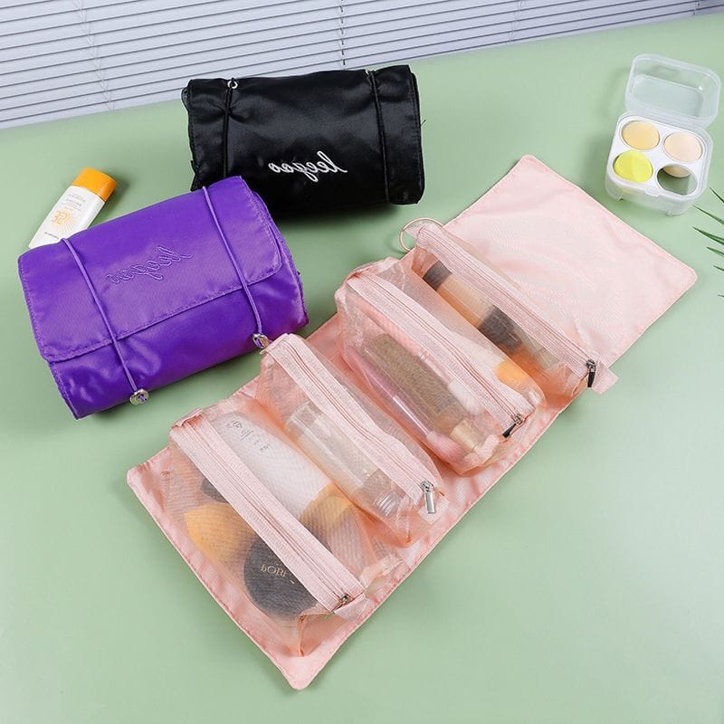 4Pcs In 1 Detachable Makeup Bag Women Zipper Mesh Large Capacity Cosmetics Pouch Foldable Portable Travel Wash Storage Bag