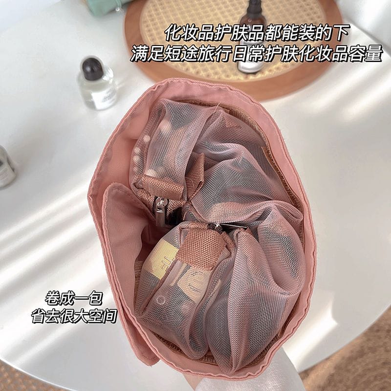 4Pcs In 1 Detachable Makeup Bag Women Zipper Mesh Large Capacity Cosmetics Pouch Foldable Portable Travel Wash Storage Bag