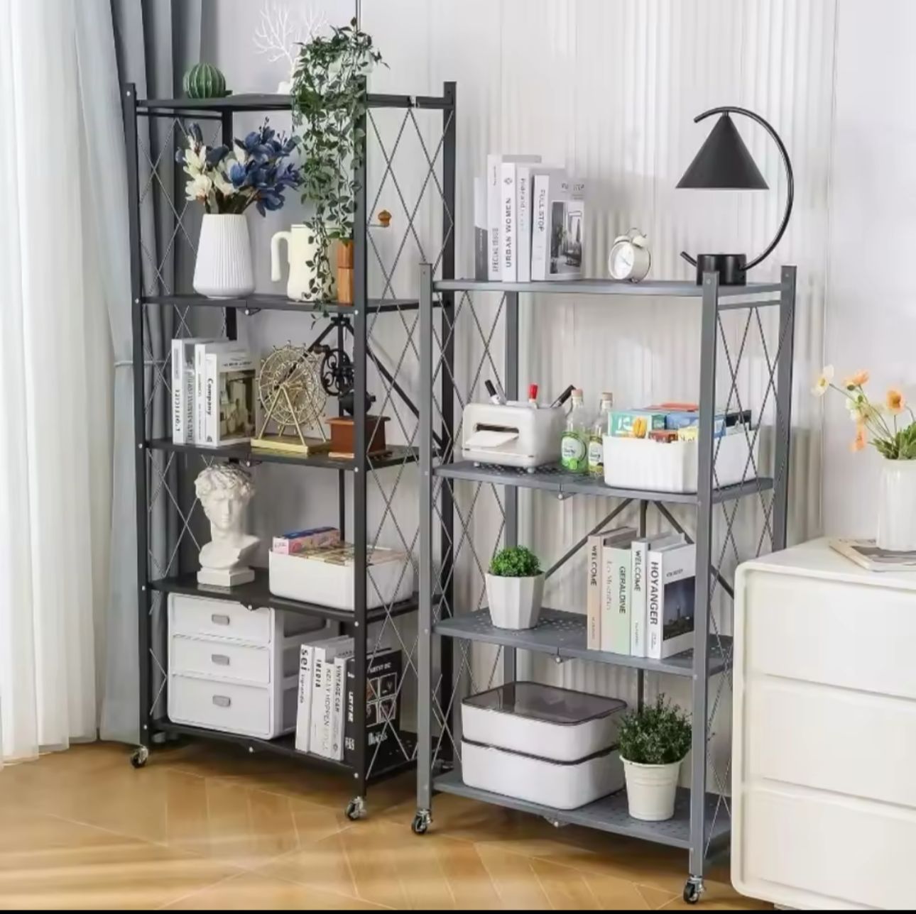 4-Tier Foldable Multipurpose Rack With Shelves & Wheels