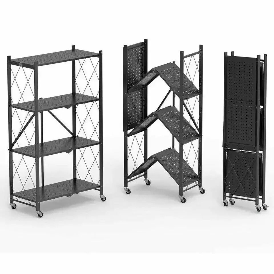 4-Tier Foldable Multipurpose Rack With Shelves & Wheels