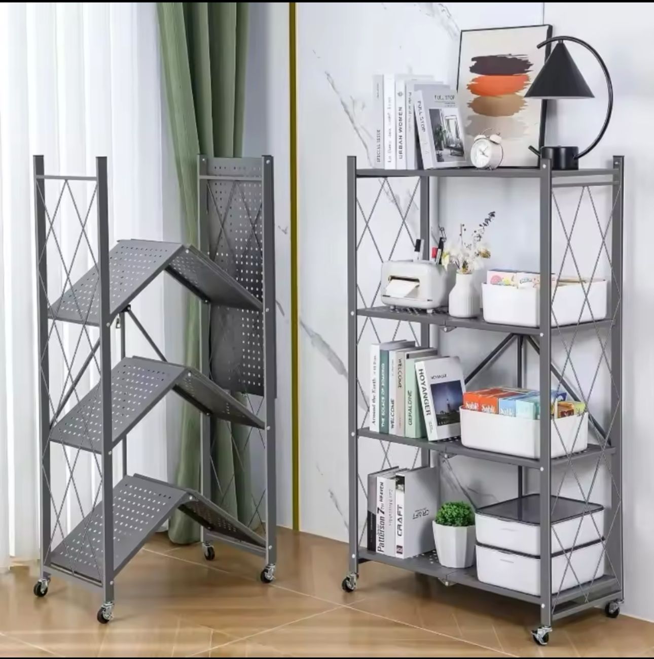 4-Tier Foldable Multipurpose Rack With Shelves & Wheels