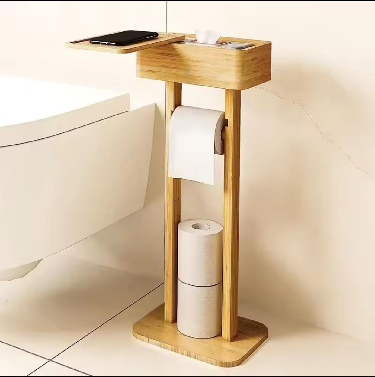 Bamboo wood toilet paper holder