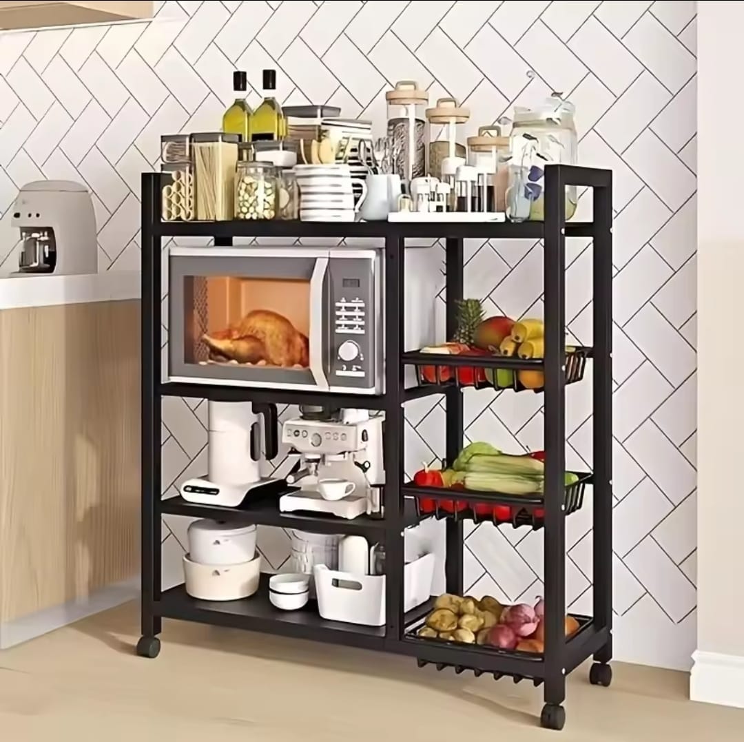 Multifunctional Strong metallic Kitchen rack with movable & lockable wheels