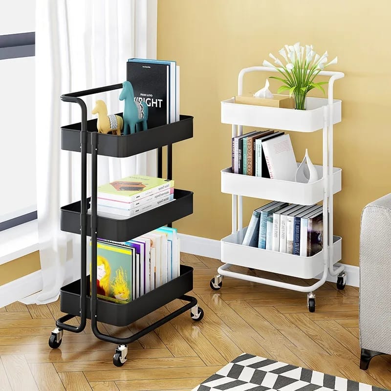 Multi-functional movable trolley storage rack