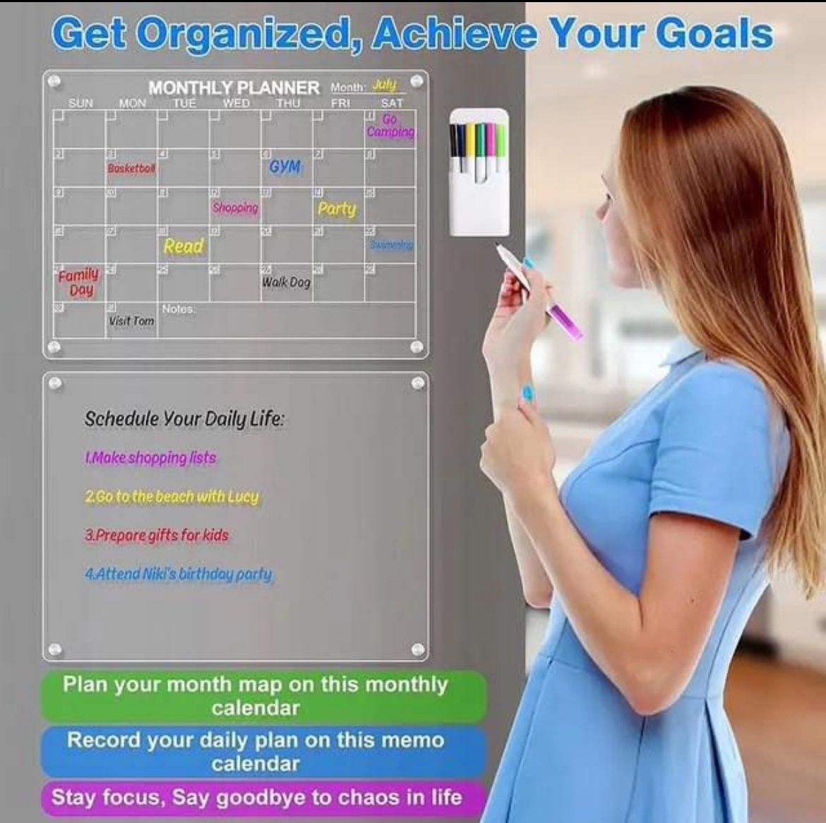 2pcs Acrylic Magnetic Dry Erase Board Calendar For Fridge