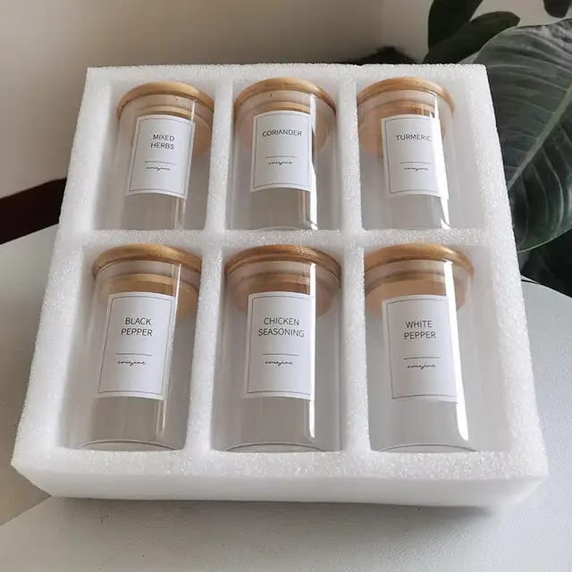 6-pack Round Glass Jars with Bamboo lid And Spoon