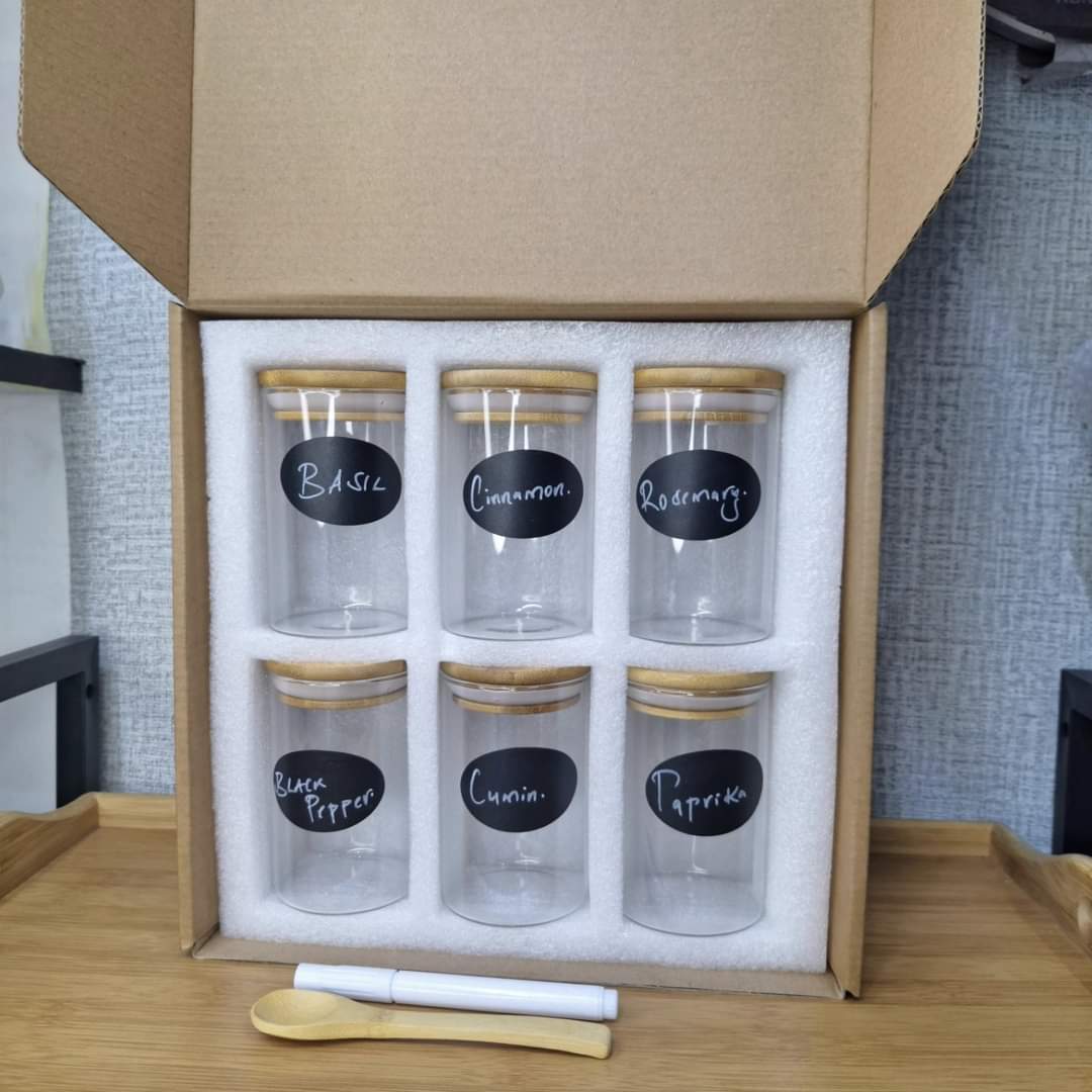 6-pack Round Glass Jars with Bamboo lid And Spoon