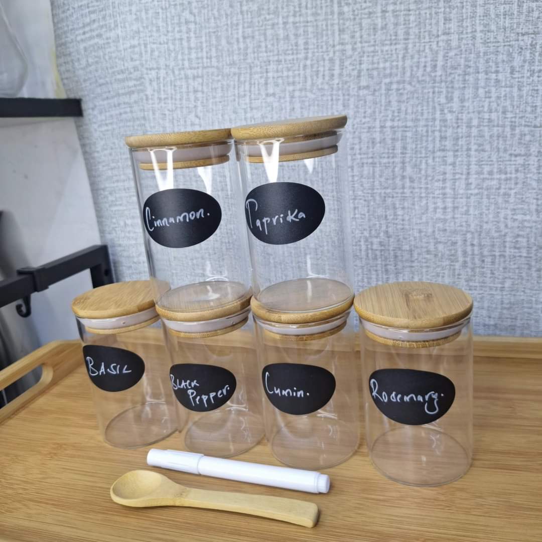 6-pack Round Glass Jars with Bamboo lid And Spoon