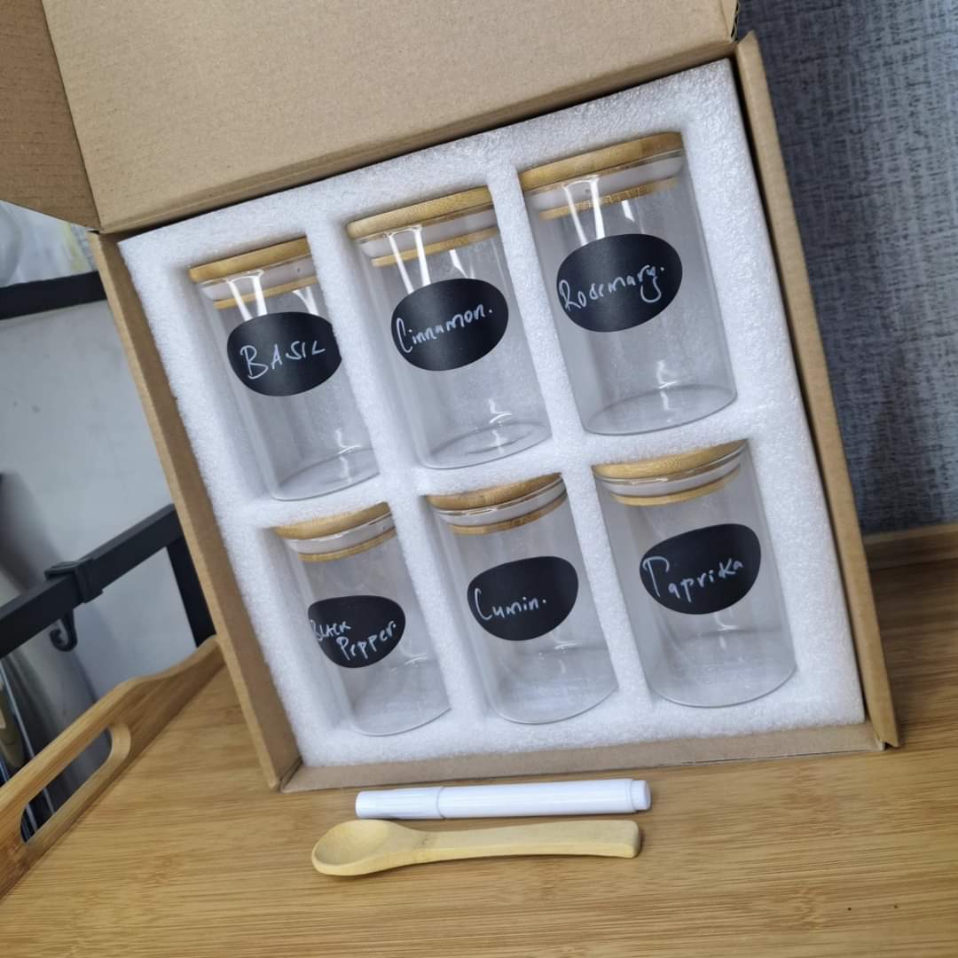 6-pack Round Glass Jars with Bamboo lid And Spoon