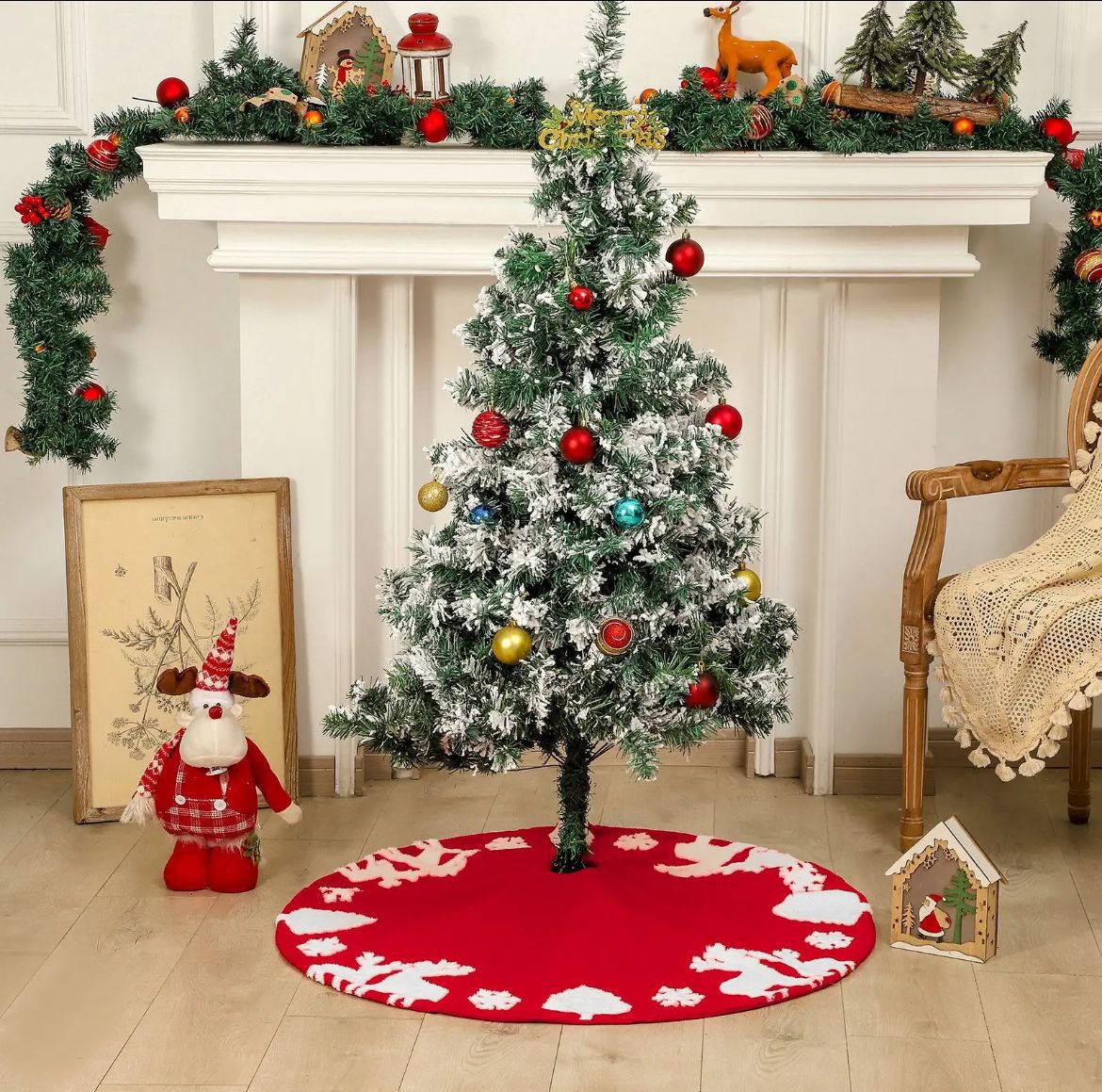 Snowflake Reindeer Christmas tree skirt