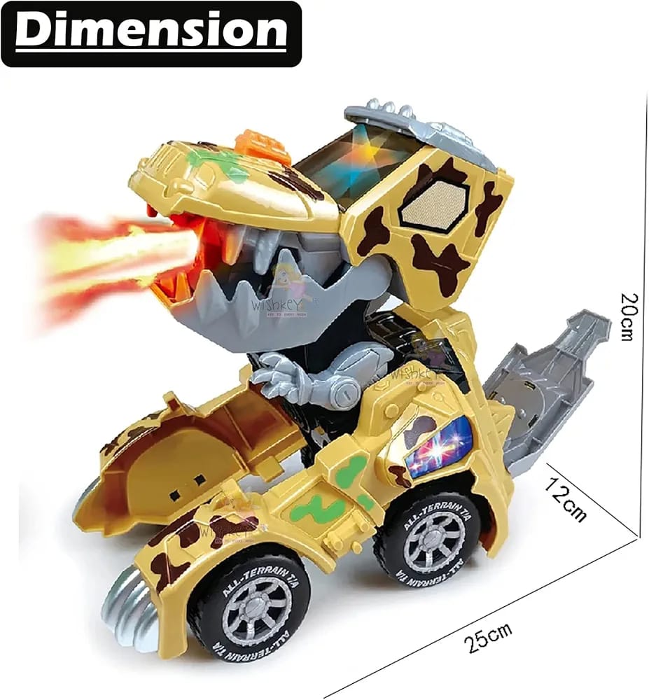 Dinosaur Transformation Car Toy for Kids, Musical Toys with Light, Deformation Dinosaur Car, Spraying Mist Electric Vehicle Toy, Yellow, Age 3 Years + (Pack of 1)