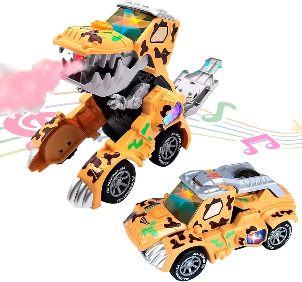 Dinosaur Transformation Car Toy for Kids, Musical Toys with Light, Deformation Dinosaur Car, Spraying Mist Electric Vehicle Toy, Yellow, Age 3 Years + (Pack of 1)