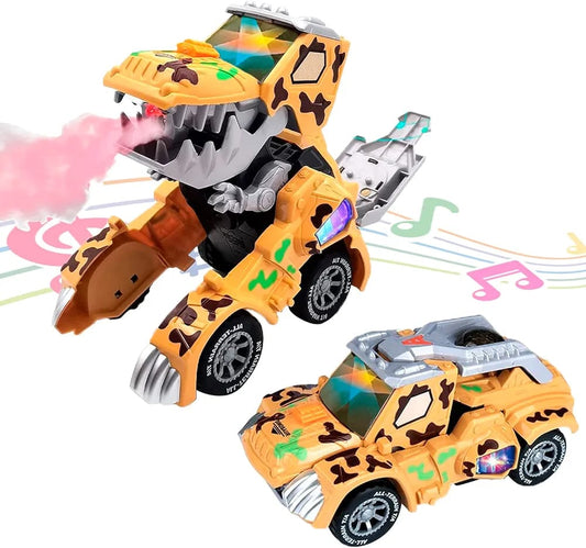 Dinosaur Transformation Car Toy for Kids, Musical Toys with Light, Deformation Dinosaur Car, Spraying Mist Electric Vehicle Toy, Yellow, Age 3 Years + (Pack of 1)