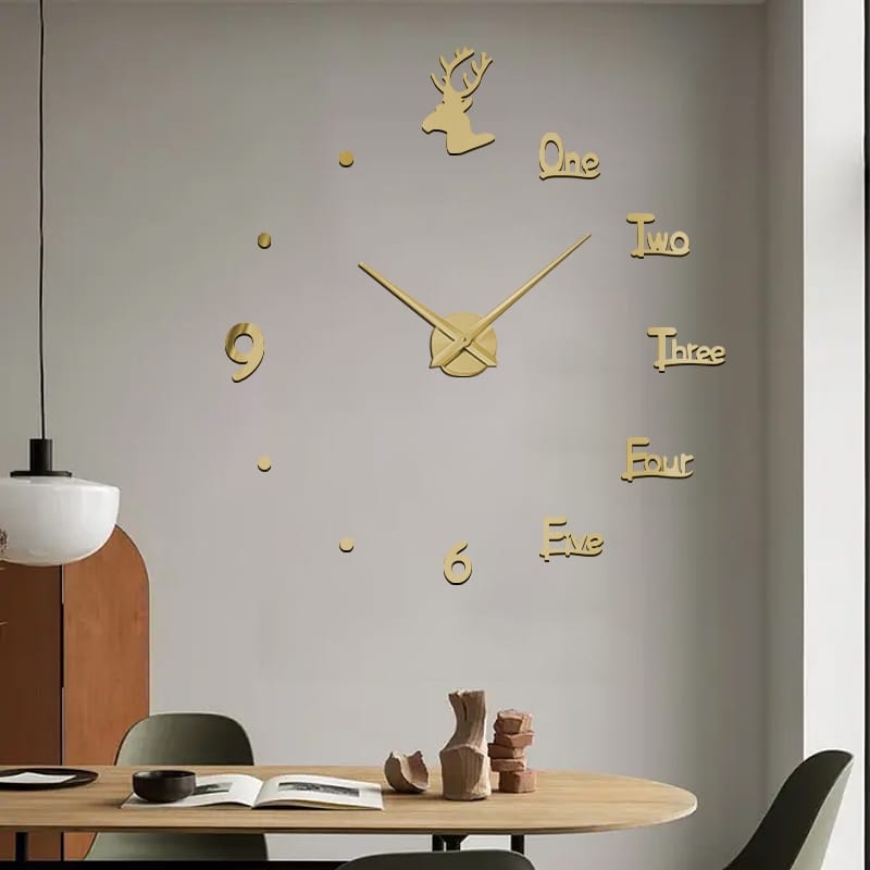 3D Large Roman Numeral Acrylic Mirror Wall Clock Sticker With Deco Deers