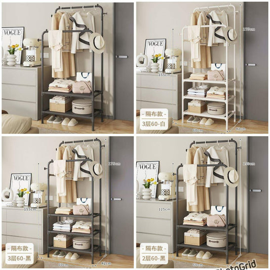 Double Clothing Garment Rack With 3-Tier Storage Shelf