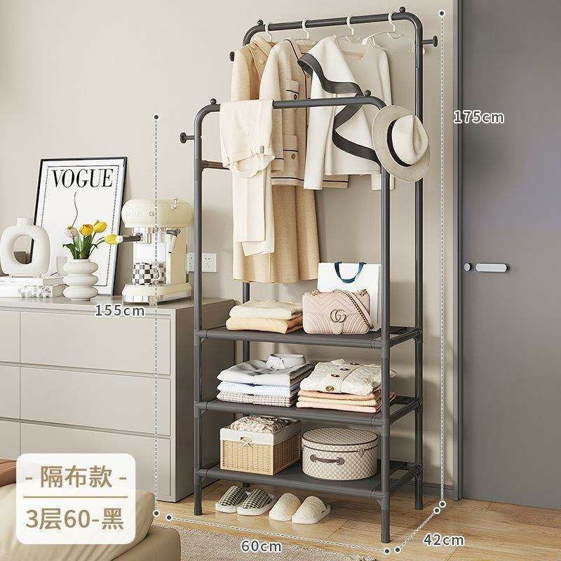 Double Clothing Garment Rack With 3-Tier Storage Shelf