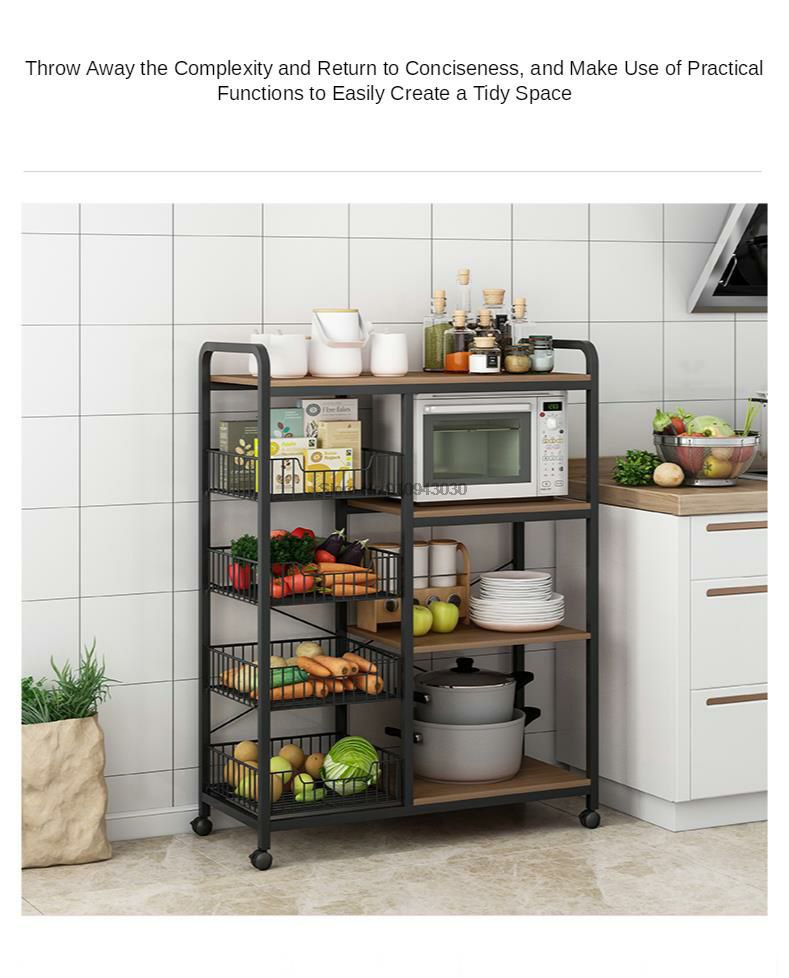 Multifunctional Strong metallic Kitchen rack with movable & lockable wheels