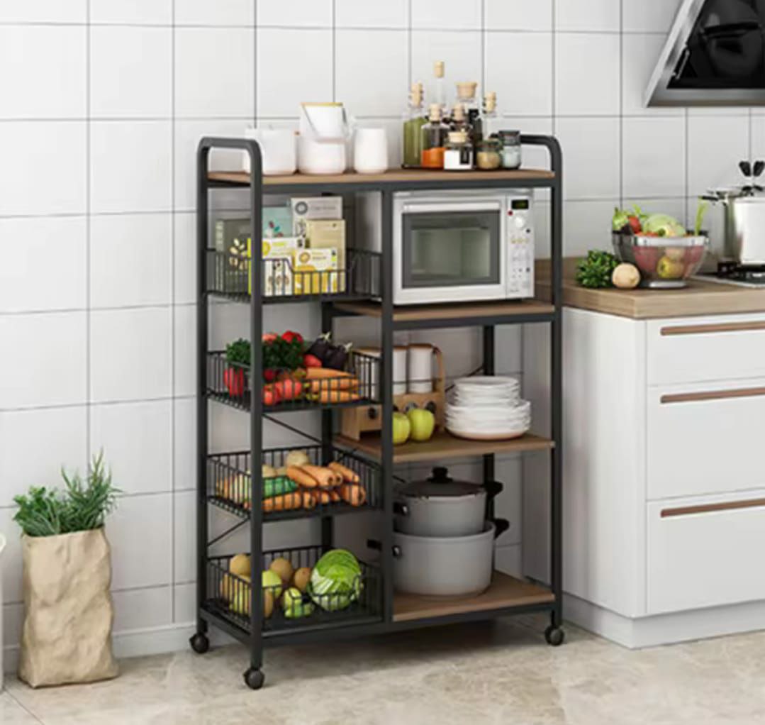 Multifunctional Strong metallic Kitchen rack with movable & lockable wheels