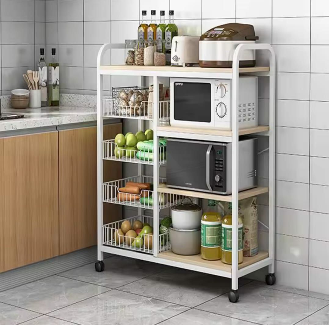 Multifunctional Strong metallic Kitchen rack with movable & lockable wheels