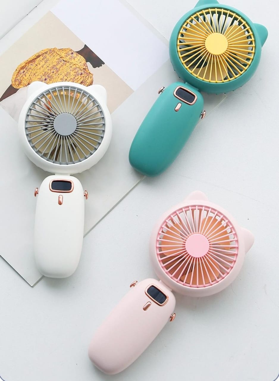 Mini Folding Electric Fan with strap, for Women, Girls & Kids. Portable Cat Ear Fan, USB Rechargeable Small Fan. Great Wedding Gift