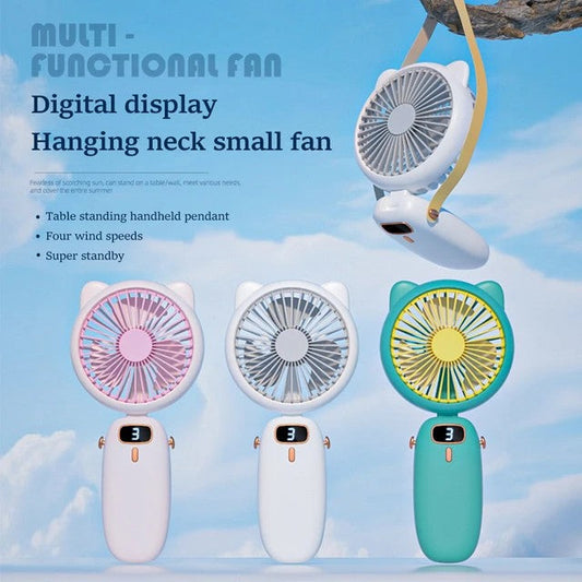 Mini Folding Electric Fan with strap, for Women, Girls & Kids. Portable Cat Ear Fan, USB Rechargeable Small Fan. Great Wedding Gift