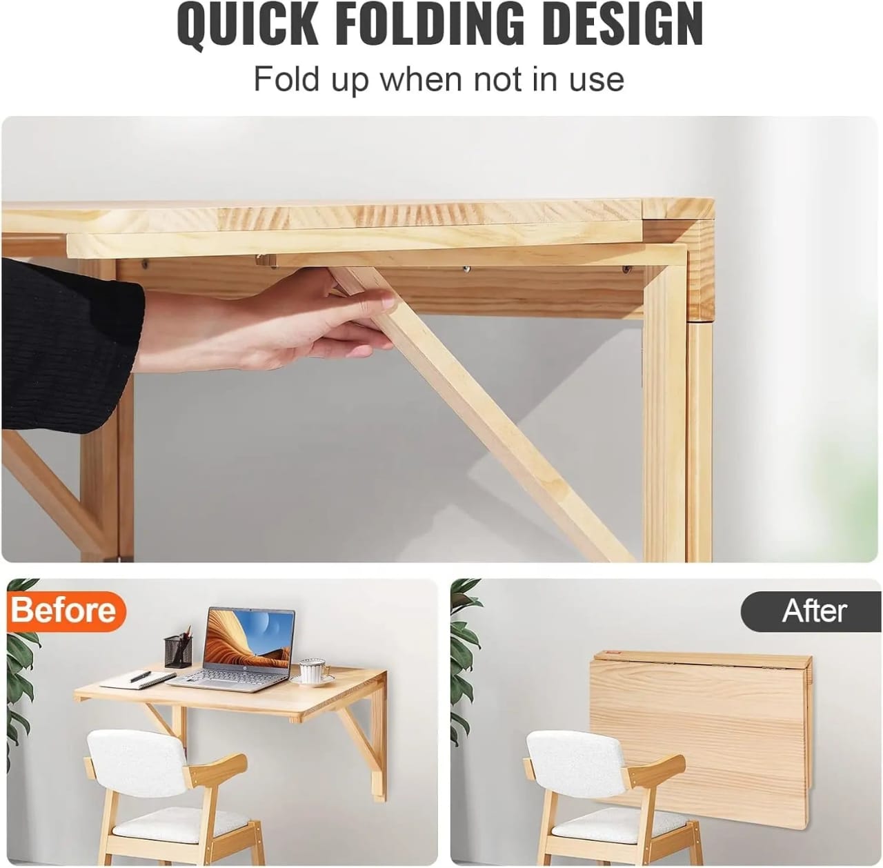 Wall Mounted Foldable Bamboo Wooden Table