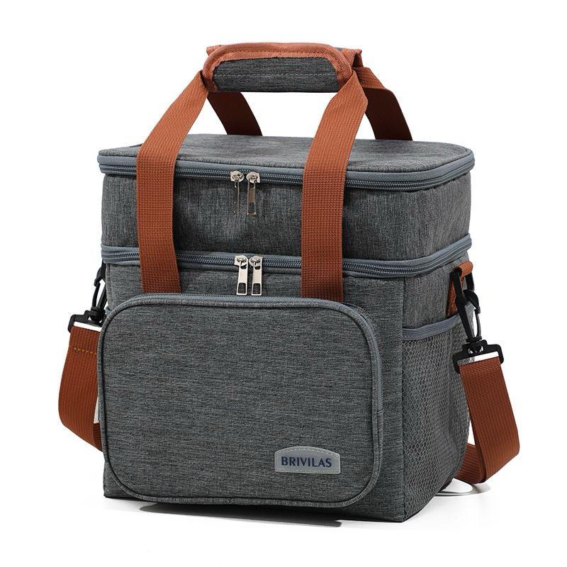 Double Compartment (15L) Insulated Lunch Bag / Thermal Cooler Bag with Removable Shoulder Strap