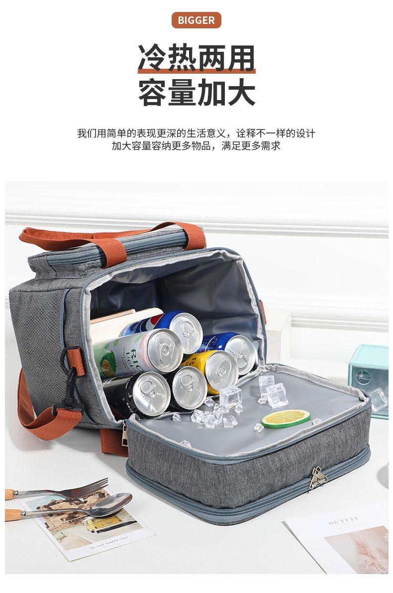 Double Compartment (15L) Insulated Lunch Bag / Thermal Cooler Bag with Removable Shoulder Strap