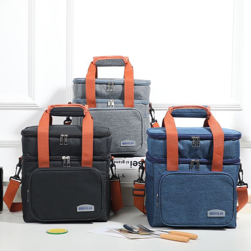 Double Compartment (15L) Insulated Lunch Bag / Thermal Cooler Bag with Removable Shoulder Strap