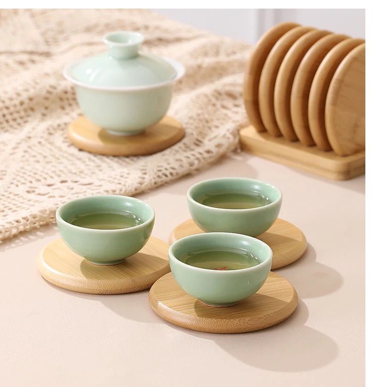 Eco friendly Heavy Duty Bamboo Coasters 6pcs  + 1Holder Rack