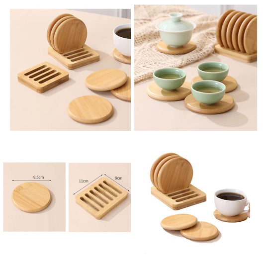 Eco friendly Heavy Duty Bamboo Coasters 6pcs  + 1Holder Rack