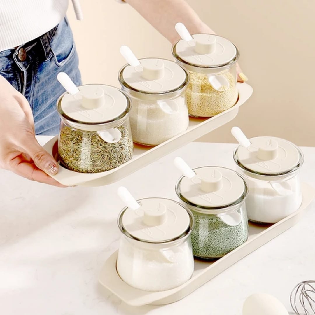 3pcs Glass Canister Seasoning Set