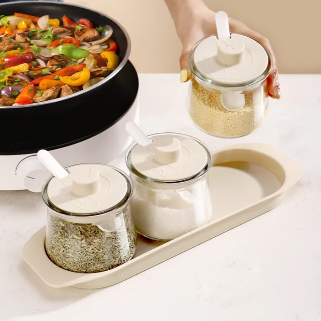 3pcs Glass Canister Seasoning Set