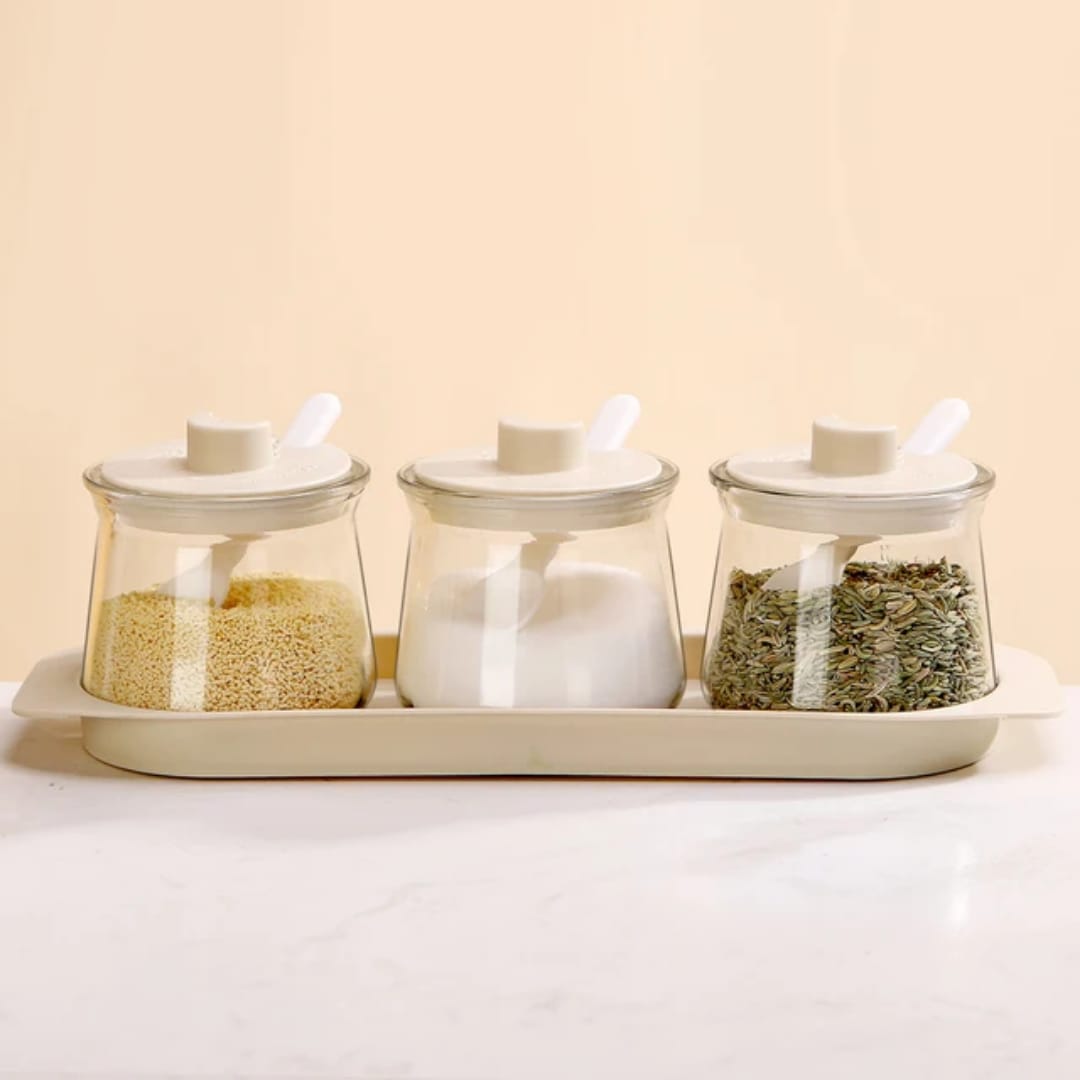 3pcs Glass Canister Seasoning Set