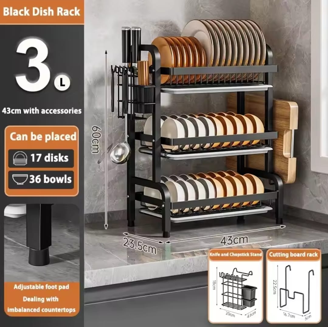 3 tier dish rack with cutlery holder & Chop Board Holder