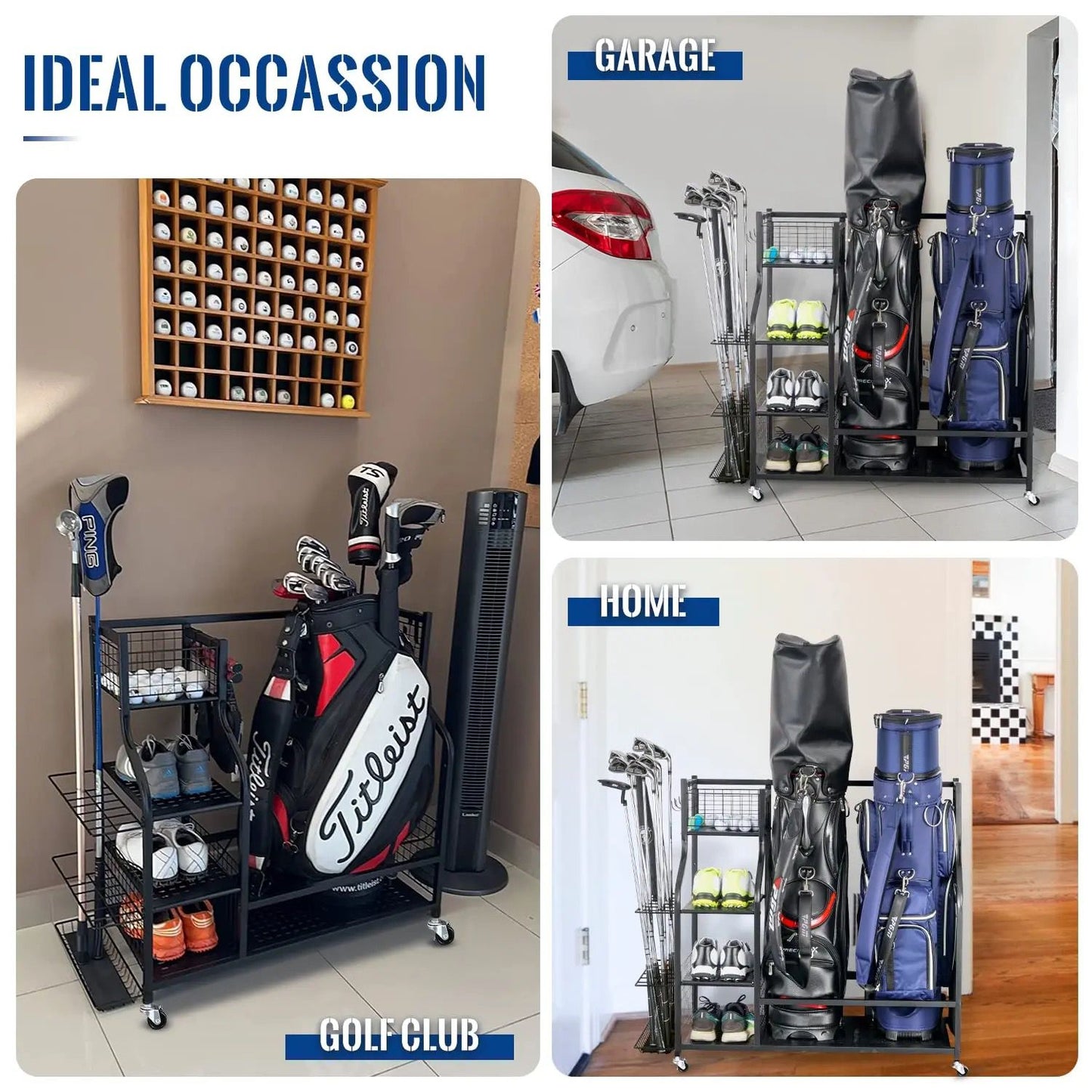 Golf Bag and Equipment Storage Organizer Rack