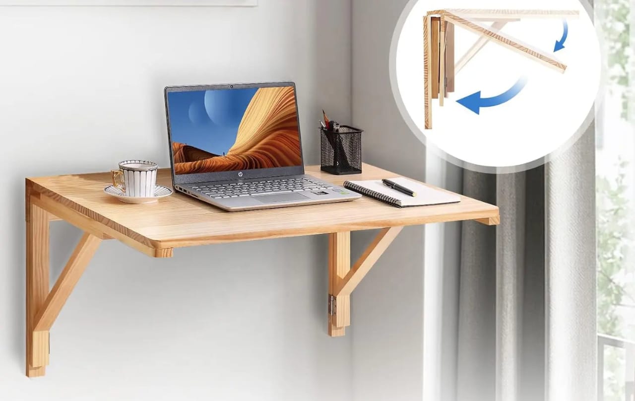 Wall Mounted Foldable Bamboo Wooden Table