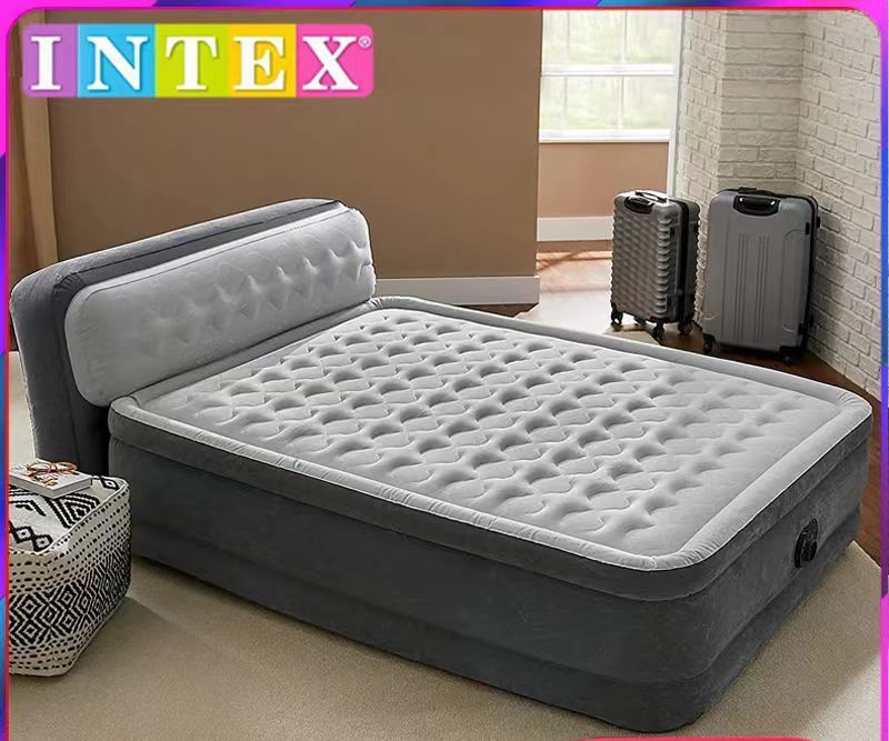 INTEX DURA BEAM AIRBED WITH INBUILT ELECTRIC PUMP AND PLUSH SUPPORTIVE HEADBOARD