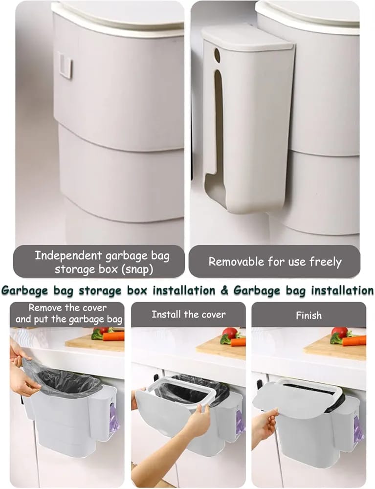 Foldable Kitchen Hanging dustbin with 2 Trash Bags Storage cans