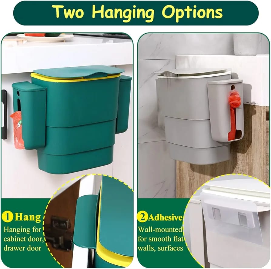 Foldable Kitchen Hanging dustbin with 2 Trash Bags Storage cans