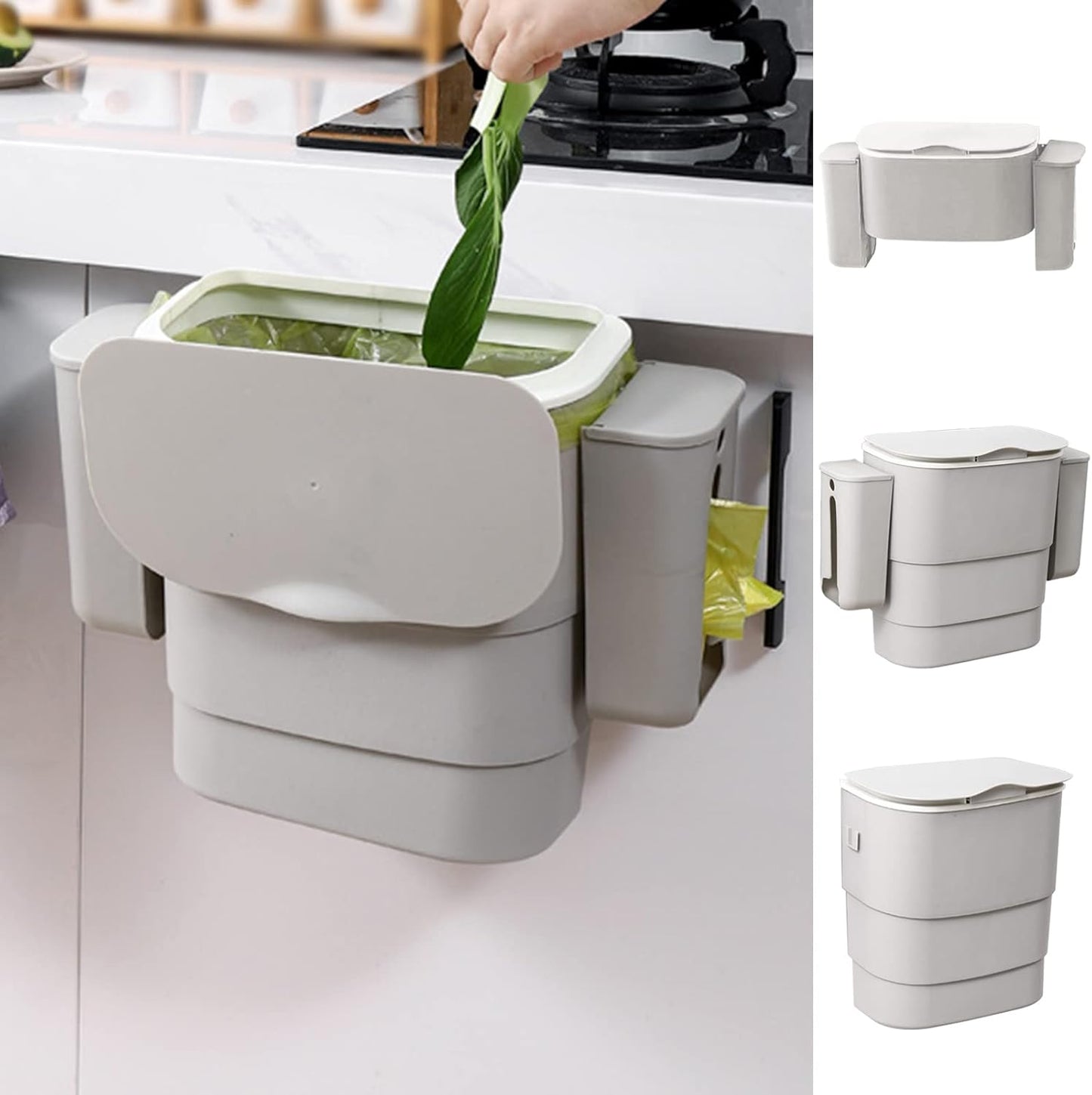 Foldable Kitchen Hanging dustbin with 2 Trash Bags Storage cans