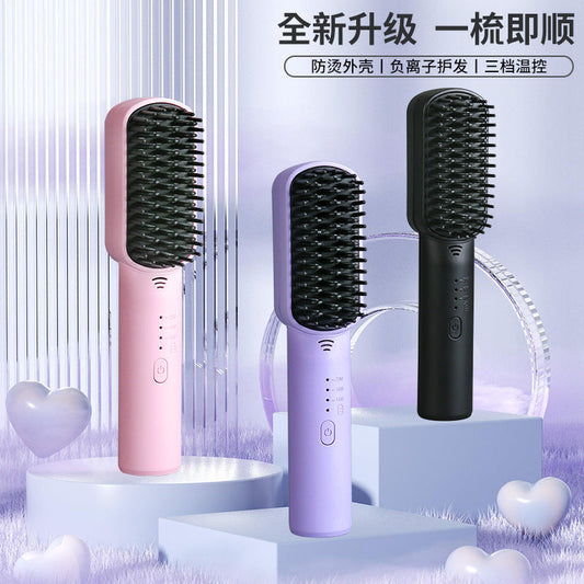 Rechargeable Portable Cordless Hair Straightener Brush