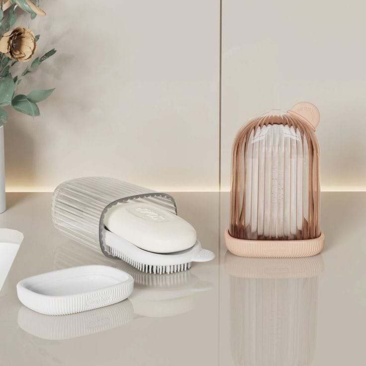 Portable Travel soap dish holder with shower brush