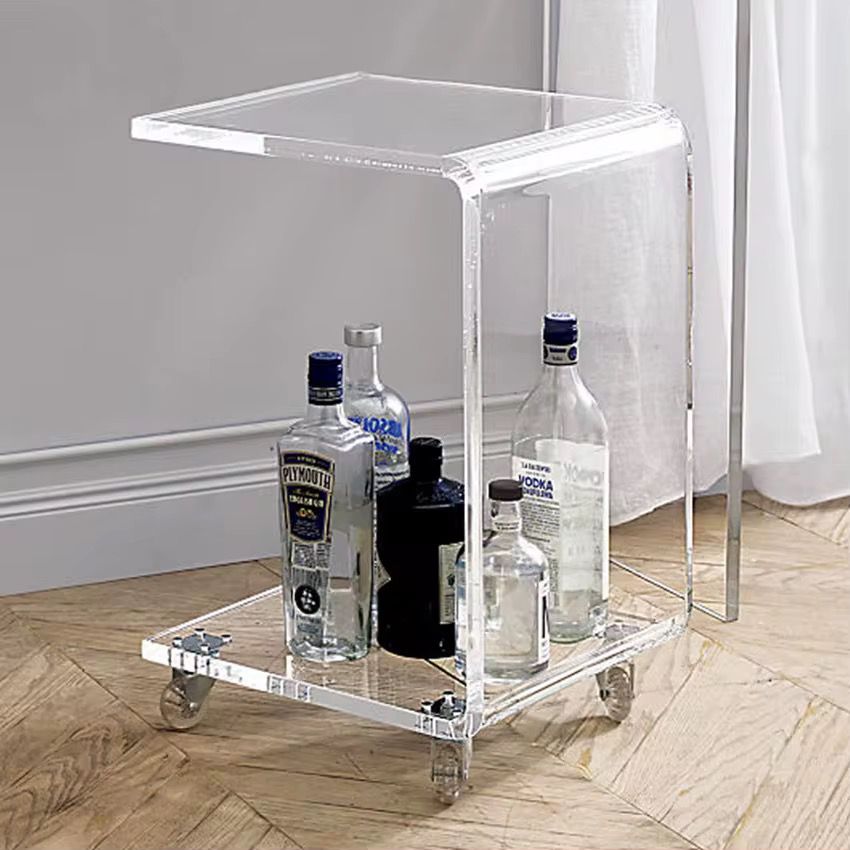 Luxury C-Shaped Clear Acrylic Side Table with Wheels