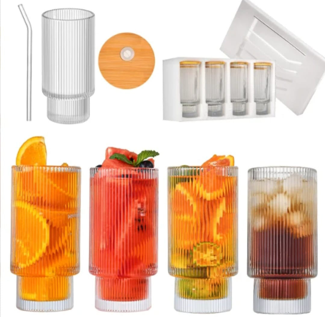 4pcs Aesthetic Highball crystal ribbed glasses