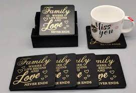 Family writing square coaster (black and white)