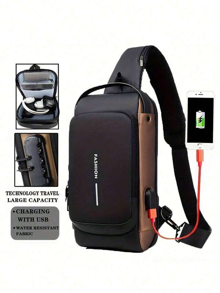 Anti-Theft Chest Cross Shoulder Bag / Casual Sports Crossbody Shoulder Bag, USB Charging Sport Anti-theft Shoulder Bag