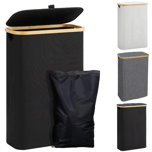 Foldable laundry basket with lid and inner bag